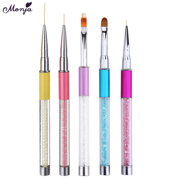 Monja Nail Art Rhinestone Acrylic Handle Carving Nails UV Gel Painting Brush Lines Liner DIY Design Drawing Pen Manicure Tool